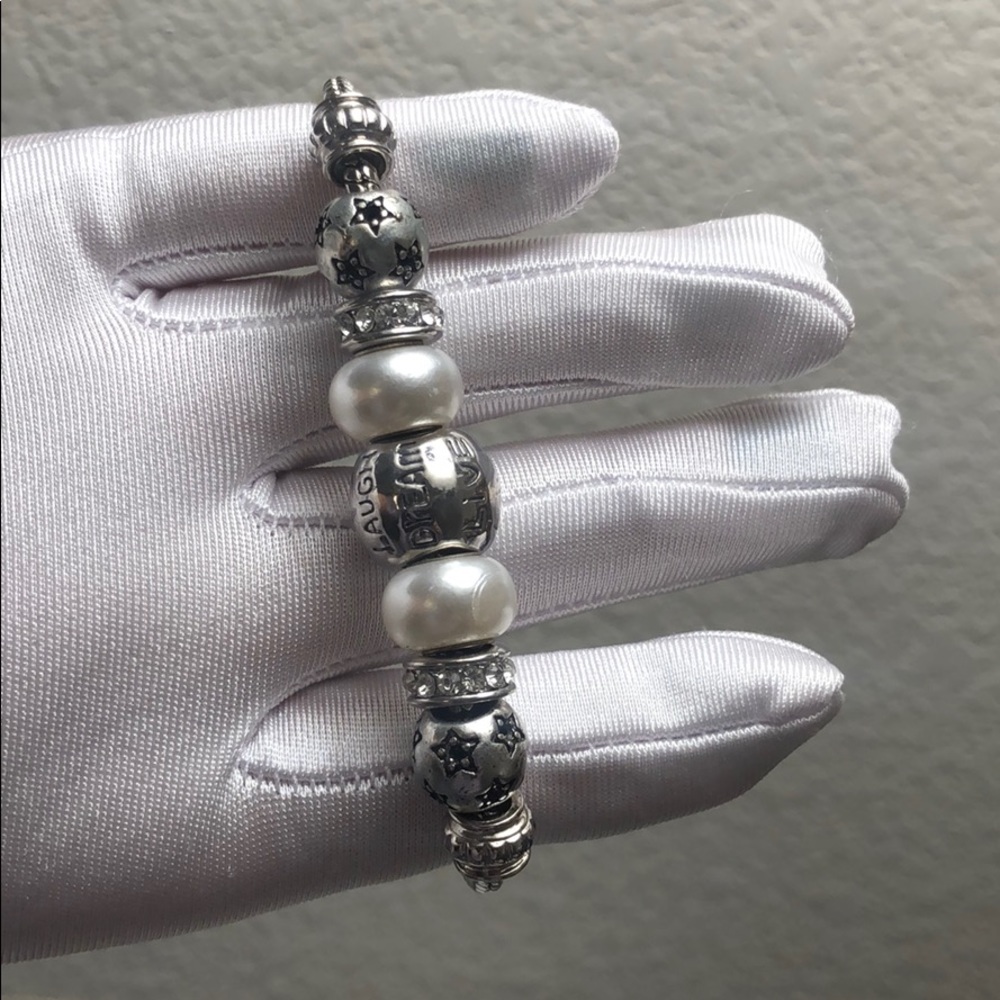 Silver Lobster love Bangles Beaded pearls Bracelet